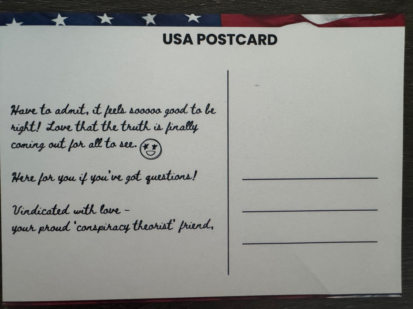 "Told You So" Postcard | Mailed for You to Family, Friends, Conspiracy Doubters | Funny Trump MAGA Truth Mailer from Patriots, Conspiracy Theorists, Digital Soldiers