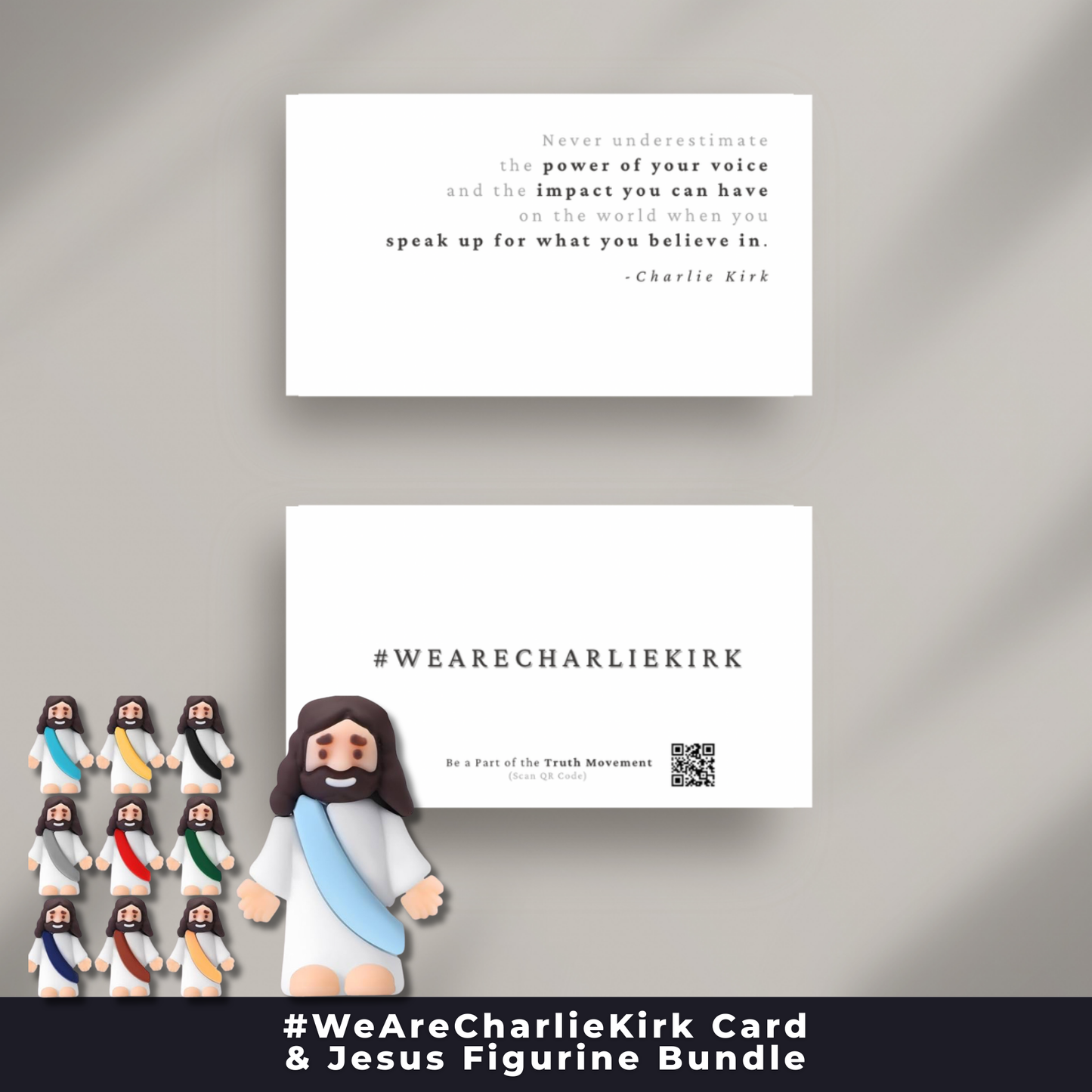 Truth & Love Bundle - 20 #WeAreCharlieKirk Cards and 10 Jesus Figurines