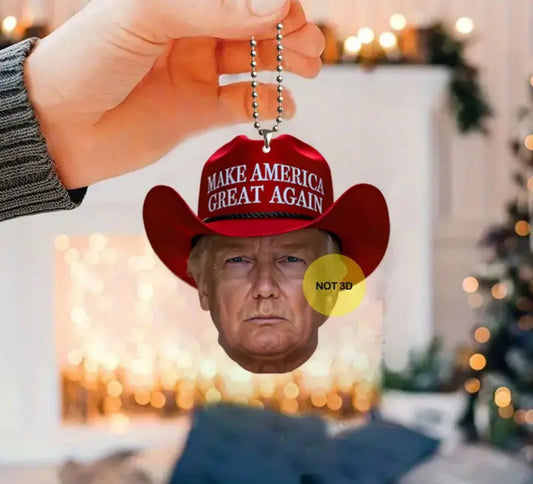 Trump Cowboy MAGA Hat 'Make America Great Again' Acrylic Pendant - Versatile Decor for Car Mirrors, Backpacks, & Keychains - Ideal Christmas Gift for Trump Supporters