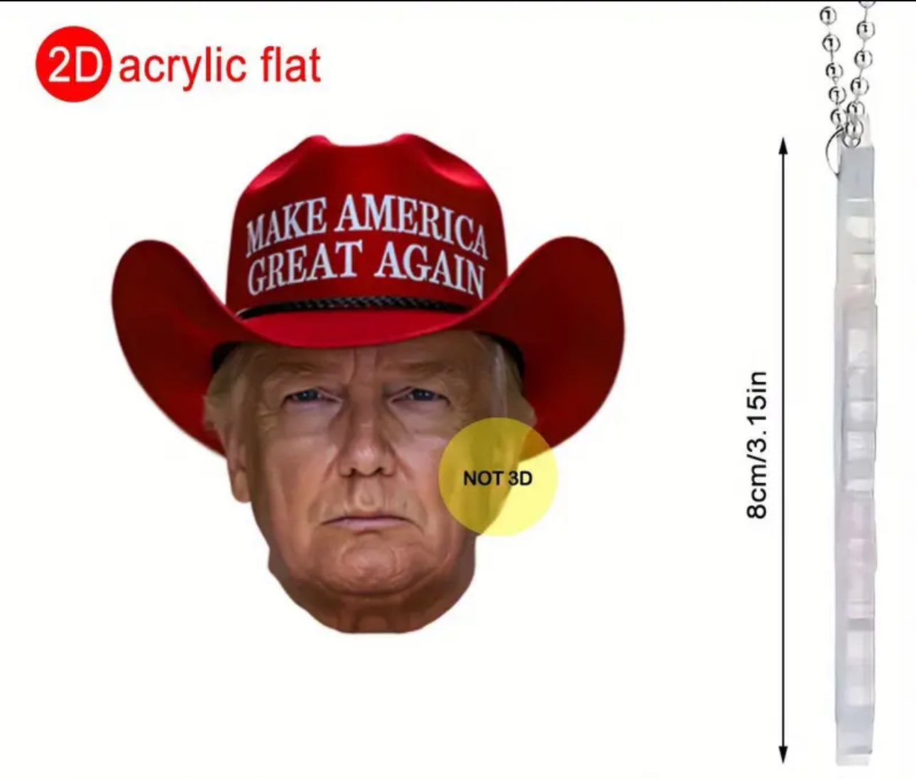 Trump Cowboy MAGA Hat 'Make America Great Again' Acrylic Pendant - Versatile Decor for Car Mirrors, Backpacks, & Keychains - Ideal Christmas Gift for Trump Supporters