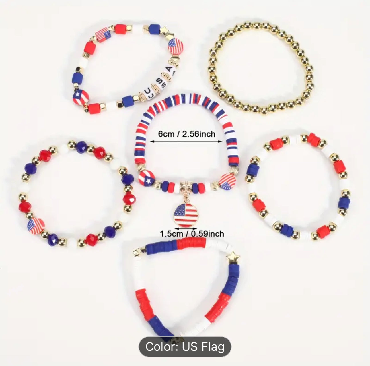 Patriotic USA Flag Bead Stretch Bracelet - Red, White, and Blue Multilayer Elastic Wristband for Independence Day, Elegant Vacation Accessory