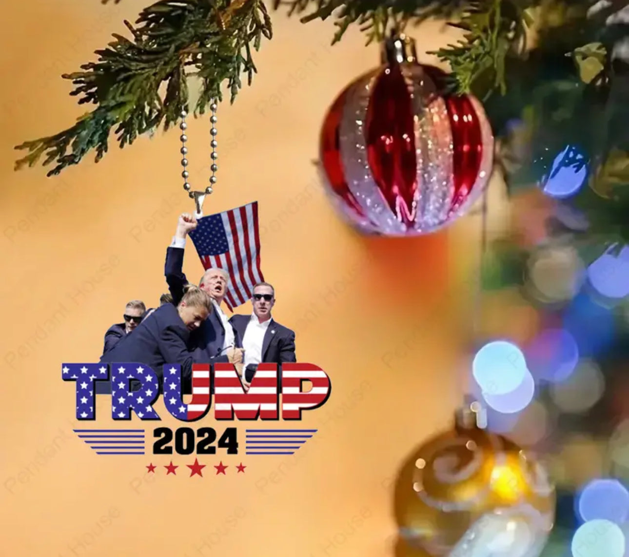 Trump 2024 FIGHT FIGHT FIGHT Acrylic Ornament – Versatile Pendant - MAGA Christmas Ornament - Decor for Home, Car, & Outdoors, Perfect Gift for Family & Friends