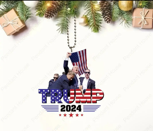 Trump 2024 FIGHT FIGHT FIGHT Acrylic Ornament – Versatile Pendant - MAGA Christmas Ornament - Decor for Home, Car, & Outdoors, Perfect Gift for Family & Friends