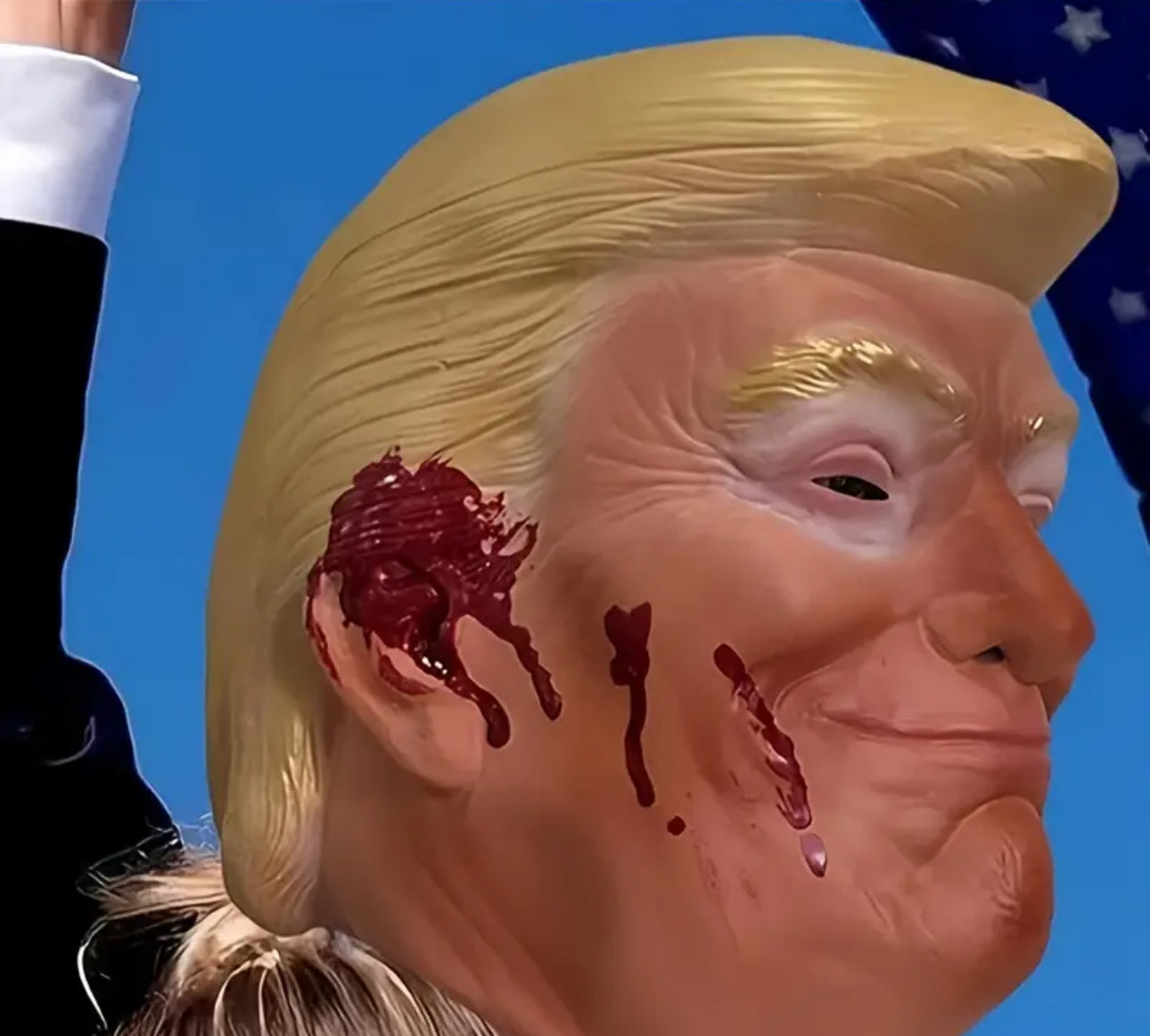 2024 Halloween Trump Mask Latex Headpiece Attempted Assassination Fight Fight Fight! Blood Stains Randomly Placed MAGA Adult Novelty Halloween Costume Party Supplies