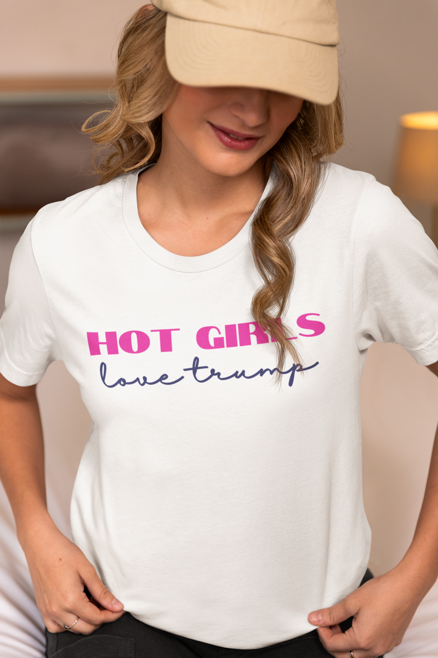 "Hot Girls Love Trump" Short-Sleeve Women's T-Shirt White Hot Pink