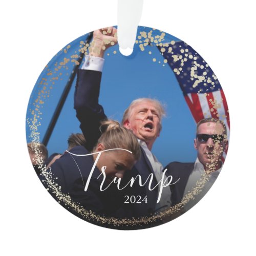 Trump 2024 Christmas Ornament Elegant Gold Glitter MAGA Keepsake Ornament