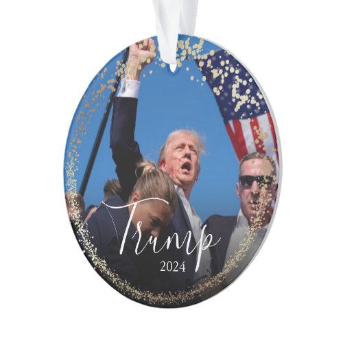 Trump 2024 Christmas Ornament Elegant Gold Glitter MAGA Keepsake Ornament