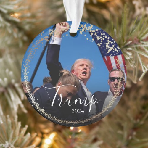 Trump 2024 Christmas Ornament Elegant Gold Glitter MAGA Keepsake Ornament